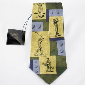 Men's Golf Swing Necktie Sz 57 X 4 Gold Green Golf